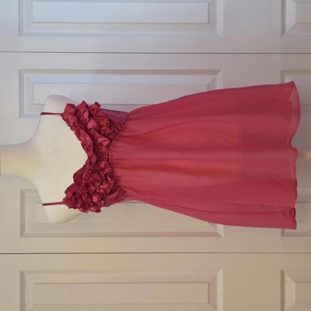 Y2K Summer Fairy Magenta Pink Babydoll Slip Dress Sheer Ruffle Micro Mesh Size M